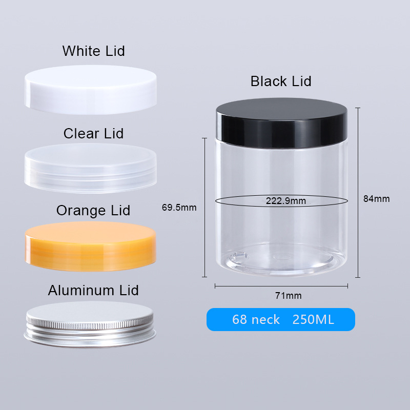 80ml 120ml 140ml 150ml 180ml 200ml 250ml 300ml PET clear Cosmetic Cream Jars Plastic Body Scrub Container With Black Lids