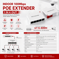 Extensor PoE Interior de 100 Mbps, 1 Entrada y 4 Salidas, Puede Usarse para Cámaras IP PoE, Cámaras de Seguridad
