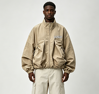 Blouson bomber en nylon Taslan froissé style cargo utilitaire, coupe ample et carrée, vêtement d'extérieur, poches ajustables, broderie de logo personnalisée