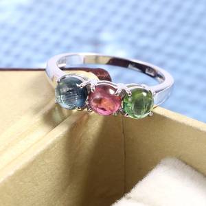 Bague de fiançailles en argent sterling avec tourmaline multi-pierres 5X5 MM Forme ovale Taille 5 Choisissez votre taille de bague pour mariage - Product Image 4
