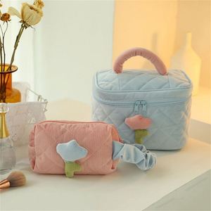 Cute Tulip Corduroy Eco-Friendly <b>Cosmetic</b> Bags Custom Zipper Lady Handle Large Capacity Storage <b>Organizer</b> Bridesmaid Fluffy - Product Image 3