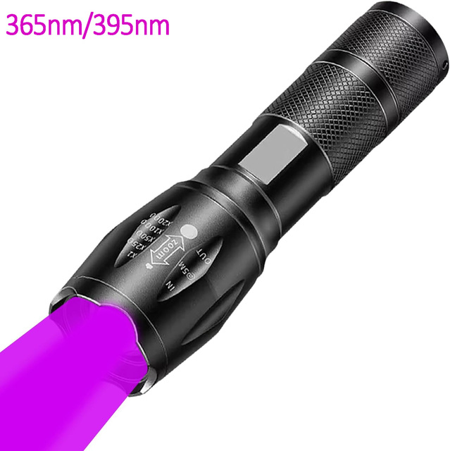 High Power 3W Zoomable Black Light 365nm 395nm UV LED Flashlight Portable Ultra Violet Torch for Night Fishing