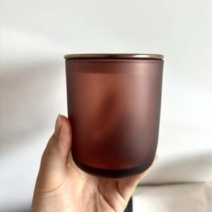 Bocaux à <span class=keywords><strong>bougie</strong></span> en verre noir mat clair givré de luxe de haute qualité base en arc avec couvercles en bois en bambou ou en métal - Product Image 4