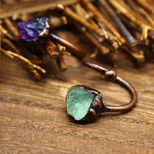 Anillo ajustable abierto de color bronce citrino amatista natural de forma Irregular Simple Vintage para fiesta Unisex de mujer diaria - Product Image 2