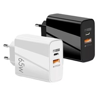 Chargeur mural GaN 65W, prise EU, PD 3.0, QC3.0, double port USB-C USB-A, adaptateur secteur pour ordinateur portable, tablette, téléphone