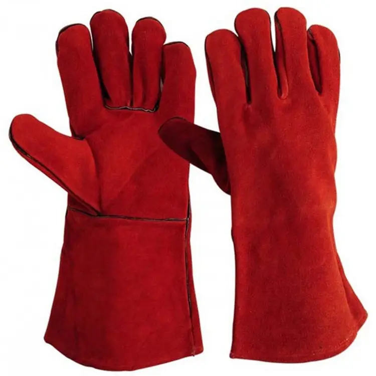Kırmızı el güvenlik kaynak eldivenleri tedarikçisi fiyat ısıya dayanıklı deri kaynak eldiveni kaynak eldivenleri kaynakçı için