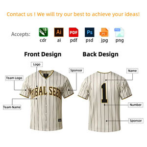 Maillots de baseball personnalisés pour hommes, vierges, à rayures fines, entièrement boutonnés, sublimés et cousus, pour le softball et les sports - Product Image 3