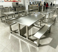 Table de cantine professionnelle personnalisée en acier inoxydable avec chaises intégrées pour 4, 6 ou 8 personnes