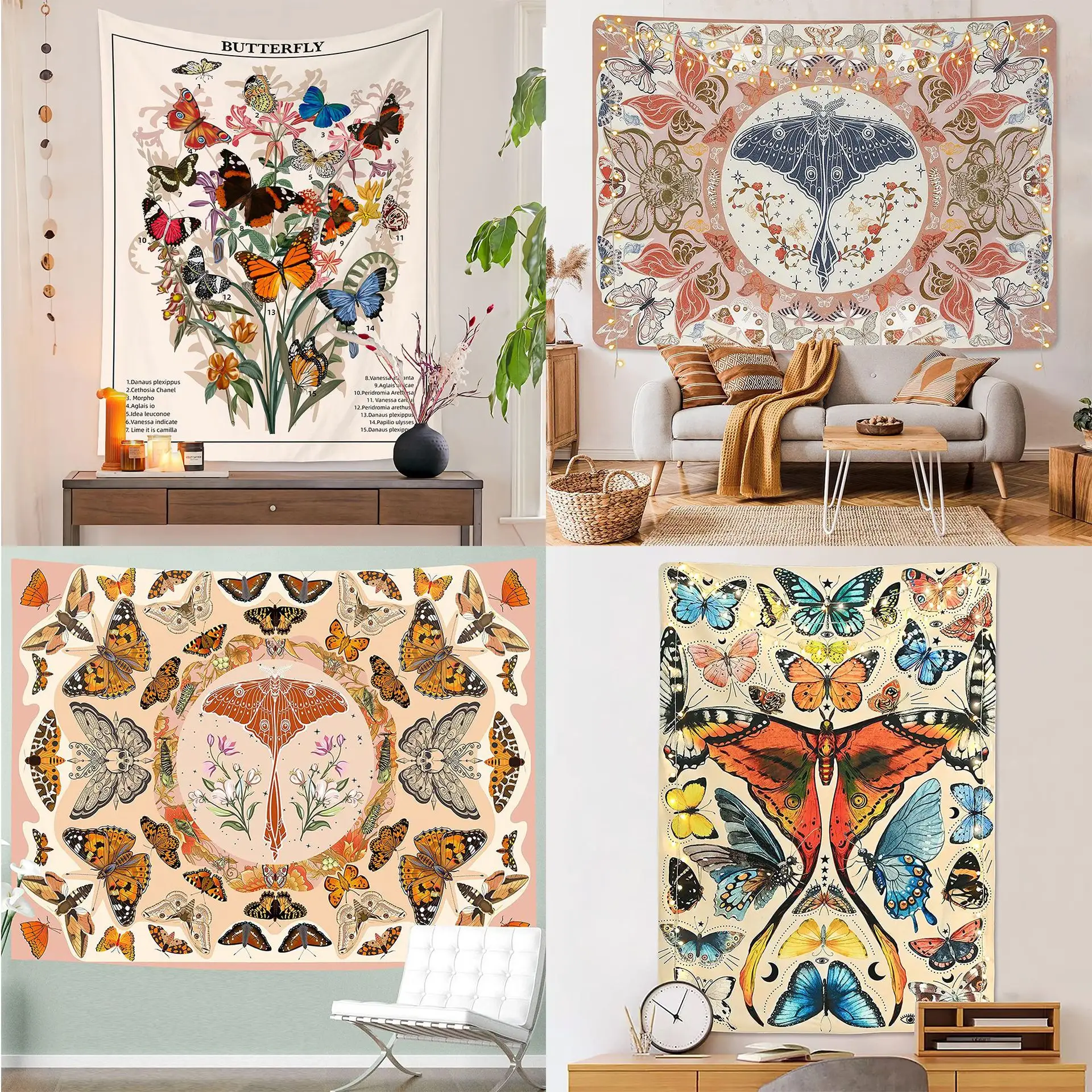 2022 Popular Printed Vintage Flowers And Butterfly Wall Hanging Hippie Home Decor Art Tapestry Factory Custom Tapestry