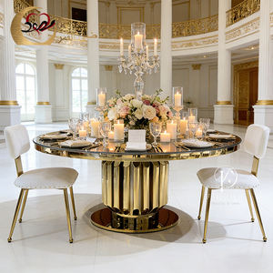 Ensemble de table à manger ronde moderne en acier inoxydable avec cadre doré pour la maison, l'hôtel, l'appartement, l'extérieur, meubles de salle à manger personnalisables - Product Image 5