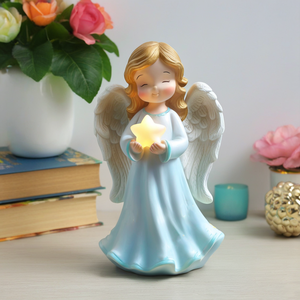 Estatua de Ángel resina personalizada estatuilla de niña Ángel blanco puro con luces Led solares en forma de corazón decoración del hogar - Product Image 2