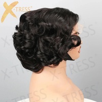 Perruque courte bob ondulée X-TRESS à cheveux humains superposés, pré-coupée, sans colle, avec fermeture en dentelle 4*4, perruques en cheveux humains vietnamiens originaux