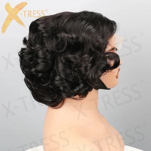 X-TRESS ตัดผมเป็นชั้นๆวิกผมมนุษย์ผมหยิกสั้นผมบ๊อบแบบไม่มีกาวติดลูกไม้4*4วิกผมแท้จากเวียดนาม - Product Image 3