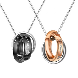 Collar colgante <span class=keywords><strong>de</strong></span> anillo <span class=keywords><strong>de</strong></span> <span class=keywords><strong>Her</strong></span> King His Queen <span class=keywords><strong>de</strong></span> acero inoxidable <span class=keywords><strong>de</strong></span> estilo <span class=keywords><strong>de</strong></span> moda hecho en fábrica para regalo <span class=keywords><strong>de</strong></span> San Valentín - Product Image 1