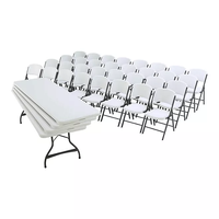 Ensemble Table Pliante Blanche en Plastique et Chaises de Haute Qualité pour 6 à 8 Personnes, Idéal pour Location en Événements de Jardin (1,80 m)