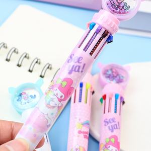 Cartone animato unicorno paillettes penna a sfera dieci colori studente Multi-funzione Push proiettile 0.7mm larghezza scrittura animale per conto mano - Product Image 2