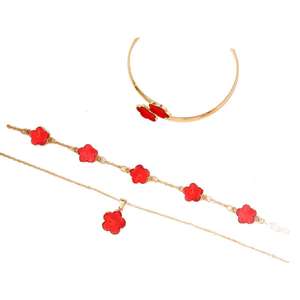 INS 5クローバーフラワー5ピースファインブライダルジュエリーセットゴールドメッキネックレスブレスレットイヤリングリング女性用ブラックジュエリー - Product Image 5