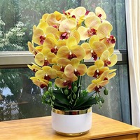 Ensemble de fleurs artificielles Phalaenopsis, style luxueux, pot en céramique avec tissu lumineux, 55 cm, décoration intérieure pour salon, fleurs artificielles décoratives