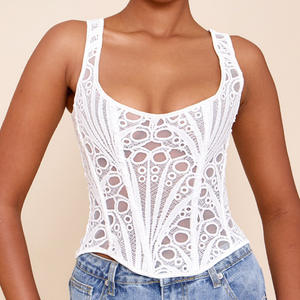 <span class=keywords><strong>Corsetto</strong></span> con collo quadrato floreale trasparente testurizzato top Crop scavati in <span class=keywords><strong>maglia</strong></span> alla moda - Product Image 3