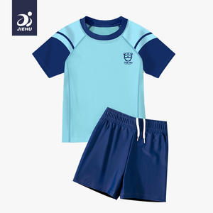 ชุดว่ายน้ำเด็ก Jiehu แบบสองชิ้น แห้งเร็ว UPF50+ คอกลม ผลิตจากโพลีเอสเตอร์ สำหรับเด็กอายุ 2-10 ปี - Product Image 1