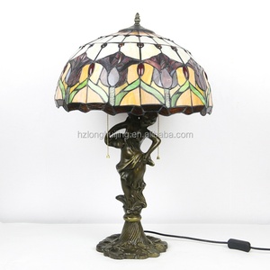Lampe de bureau LongHuiJing 16 pouces à LED avec abat-jour en verre teinté, fleur de tulipe méditerranéenne flexible, en verre fait main, en résine sirène - Product Image 2