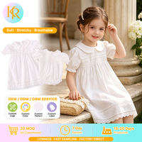 Robe en dentelle blanche pour enfants KR, col Peter Pan, manches bouffantes courtes, robe d'été décontractée pour filles, tenue quotidienne douce et légère pour les fêtes
