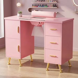 Pink <b>Nail</b> <b>Table</b> With Dust Collector And Storage Drawers For Salon Use - Product Image 1