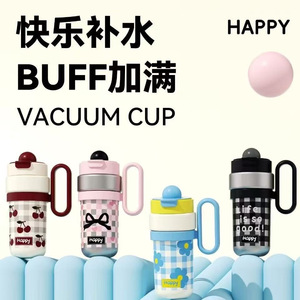 1100ml Cute Plaid Print Vacuum Insulated Tumbler 316 Liner 201 Outer Shell <b>Large</b> Capacity Portable Handle Straw <b>Water</b> <b>Bottle</b> - Product Image 2