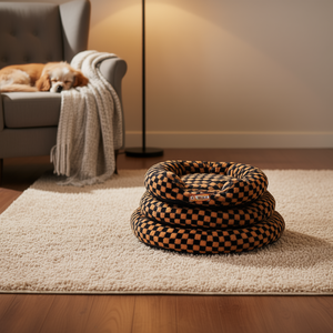 Cuccia rotonda in peluche a quadretti Yommy Pet per cani di taglia piccola, media e grande, impermeabile e con fondo antiscivolo. - Product Image 3