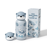 Bouteille d'eau isotherme en acier inoxydable pour enfants 300 ml, sans BPA, avec couvercle amusant en forme de tête d'animal pour l'école et les voyages