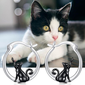 Boucles d'oreilles clous chat creuses mignonnes pour femmes, bijoux fantaisie animaux de dessin animé tendance - Product Image 5
