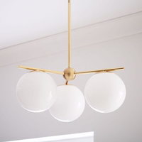 Simig Lighting Modern simple Opal Glass Ball Sphere & Stem 6-Light Brass Gold finish Lámpara lineal para iluminación interior