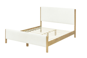 Cama Moderna de Lujo Tapizada en Blanco con Patas de Madera de Caucho, Cama Doble Tamaño Queen - Product Image 4