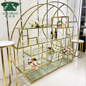 ชั้นวางบนกระจกนิรภัยกรอบสแตนเลสสีทองขนาดใหญ่แบบทันสมัยสำหรับจัดงาน - Product Image 4