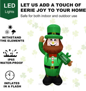 Décoration gonflable extérieure de 1,20 m pour la Saint-Patrick : Leprechaun gonflable avec chapeau vert pour fête, jardin et pelouse - Product Image 6