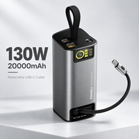 Batterie externe rétractable 100 cm 130 W 20000 mAh avec écran couleur TFT pour smartphone, ordinateur portable, drone, appareil photo et stabilisateur