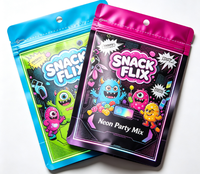 Sachet personnalisé imprimé à trois soudures avec fermeture éclair et trou de suspension, en Mylar holographique, qualité alimentaire, pour salades, bonbons, snacks