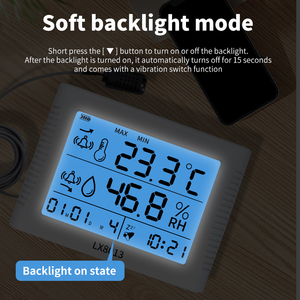 Đồng hồ đo nhiệt độ và độ ẩm trong nhà Nhiệt kế kỹ thuật số thời gian ngày giờ đồng hồ đo màn hình lớn hiển thị với đầu dò hộ gia đình - Product Image 3