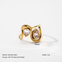 Bague YF7013 haut de gamme en acier inoxydable plaqué or 18 carats PVD, double goutte d'eau, lignes ondulées en zircon, étanche, bijoux tendance pour femmes