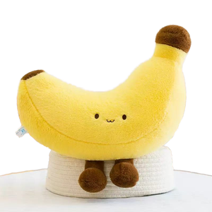 Coussin en peluche souple en forme de banane, adorable poupée fruitée avec caractéristiques faciales mignonnes et jambes courtes, décoration d'intérieur, anti-stress, Saint-Valentin, lavable - Product Image 1