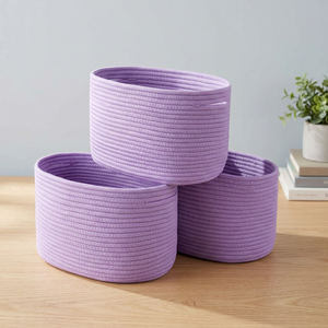Oval Rope Storage <b>Baskets</b> Purple <b>Stackable</b> Multi Purpose Simple Design Neatening Organizers - Product Image 3