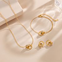 Juego de Joyería de Acero Inoxidable de Lujo con Números Romanos, Zirconia, Colgante de Doble Círculo, Aretes, Pulsera y Collar de Moda