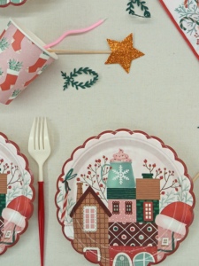 DAMAI - Platos de Papel Cuadrados Desechables para Postres, Diseño Nuevo, para Fiestas Navideñas, con Juego de Vajilla de Santa Claus - Product Image 4