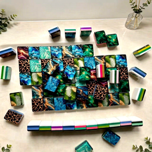 Original Galaxy Resin Leopard Print Layered Handmade <b>Folding</b> Metal <b>Legs</b> Classic American Mahjong Tiles Real Shot Stock Ready - Product Image 1
