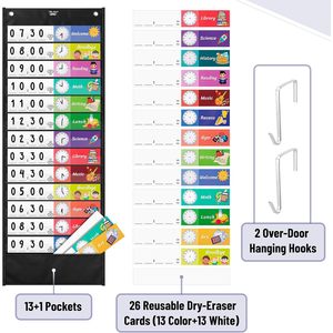 Tabla de Horarios Diarios de Bolsillo, 12.8x35 Pulgadas, 13+1 Bolsillos, Tarjetas Reutilizables, Tablero de Gestión del Tiempo en el Aula - Product Image 4