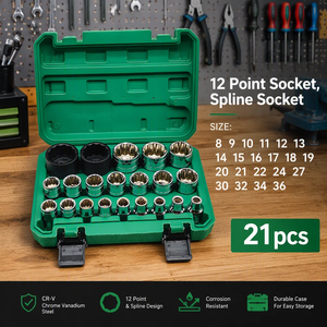 Jeu de douilles cannelées à 12 points, 21 pièces, jeu de douilles hexagonales à entraînement 1/2 pouce, kit de douilles métriques à 6 points avec coffret de rangement - Product Image 2
