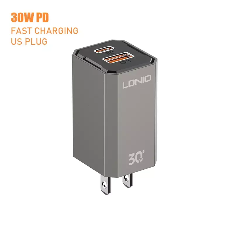 LDNIO A2527C 미국 플러그 듀얼 포트 USB 유형 C PD 충전기 30W 어댑터 아이폰 충전기 빠른 충전 여행 빠른 전화 충전기