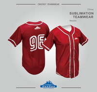Jersey Baseball Sublimasi Custom Kancing Penuh dengan List Merah Putih Solid