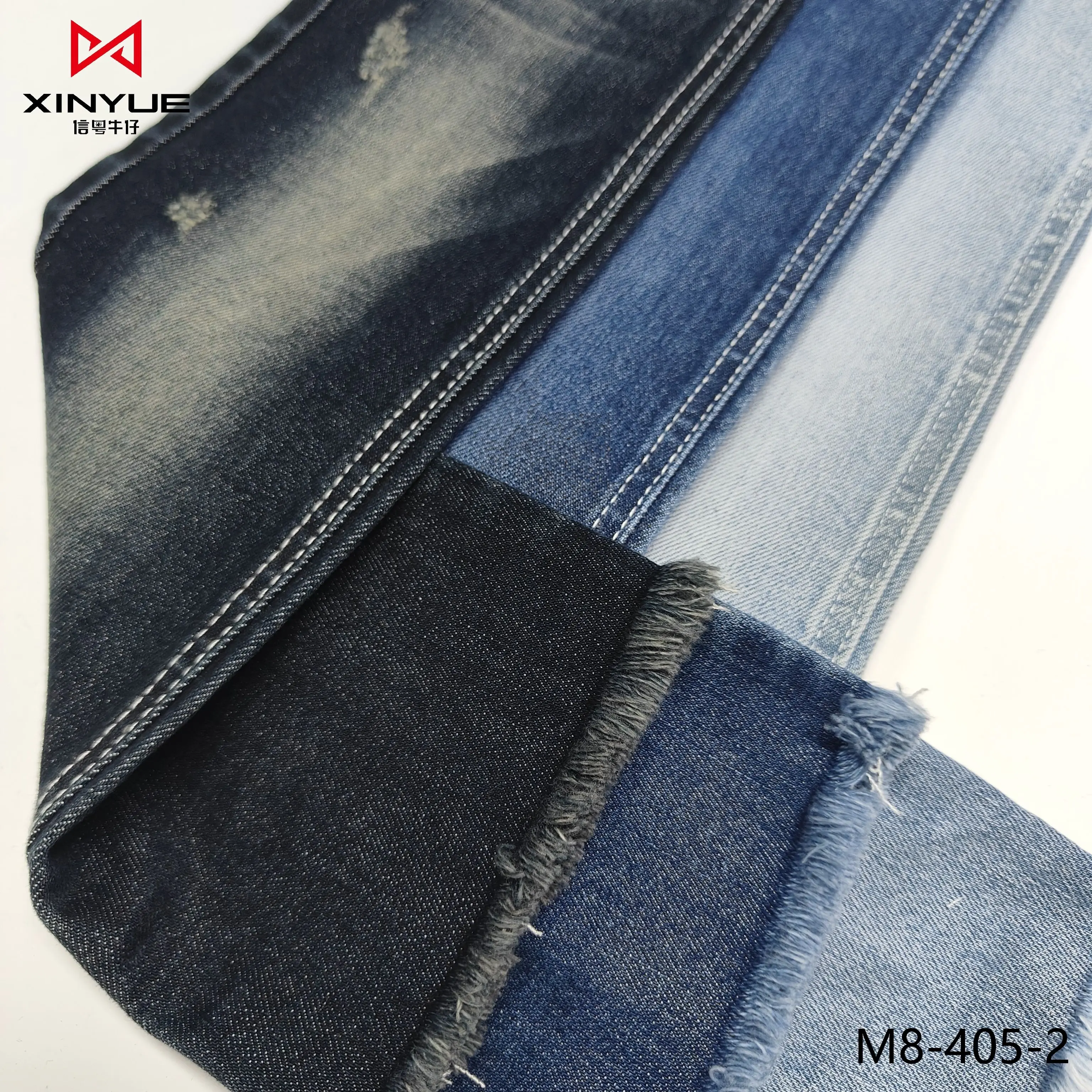 Kain denim katun Spandx gulungan kain denim polos melar rendah katun kualitas a-level oleh katun kain denim khusus