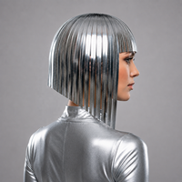Tocado de espejo plateado cosido a mano con tira reflectante, estilo guerrera futurista, para bailarina GOGO, para escenario de bar, adultos